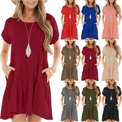 China Fashionable Loose Pocket Summer Anti-static Women's Dresses Short Sleeve Quilting Large Pendulum Mid Length Casual Dresses for sale