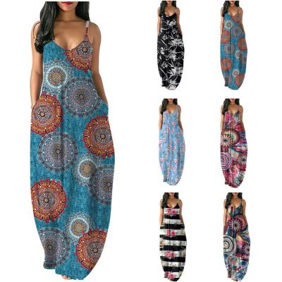 China Summer Anti-Static Women's Dresses Print Sexy V-Neck Strap Long Dress Fashion Casual Dresses for sale