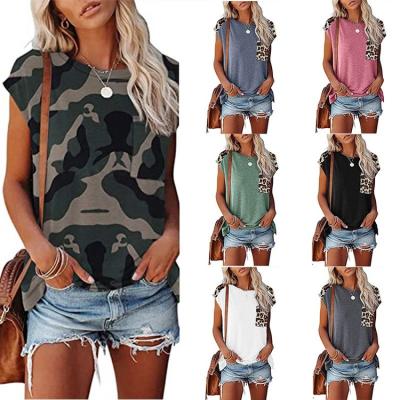 China Fashionable Pocket Quilting Women's Print T-shirts Leopard Short Sleeve Breathable Tops Plus Size Ladies Blouses for sale