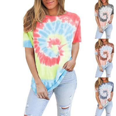 China Breathable Plus Size T Shirts Tie Dye Print Womens Tops Shirts Fashionable Ladies' Blouses for sale