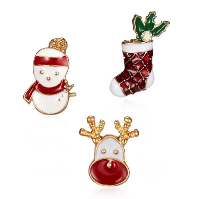 China Wholesale 3PCS Fashion Women's Environmentally Friendly Christmas Jar Pin Brooch Set Oil Painted Christmas Tree Milu Deer Small Badge for sale