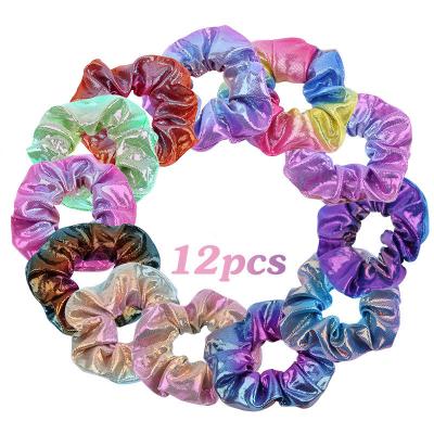 China Cute Elastic Scrunchy Laser Hair Scrunchies Hair Scrunchies Women Shiny Metallic Rainbow Gradient Hair Scrunchies Laser Hair Bands For Women Girls for sale