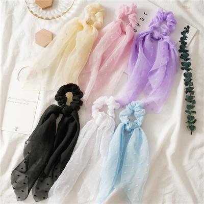 China Summer Big Floral Scrunchies Cotton Seersucker Hair Scrunchies Headband Women Hair Ring Bow Scarf Thin Cold Scrunchies Spring Thin Pure Color for sale