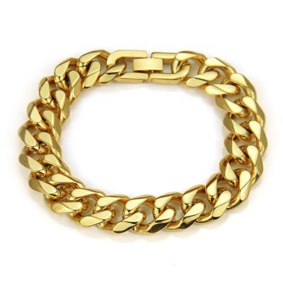 China Luxury Environmentally Friendly Gold Iced Out Shiny Miami Cuban Link Chain Bracelet Men's Hip Hop Stainless Steel Bracelet for sale