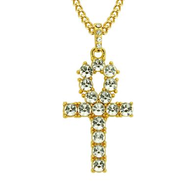 China Environmental Friendly Hip Hop Men's Gold Plated Jesus Cross Pendant Necklace Egypt Ankh Heart Shape Key Necklace For Men for sale