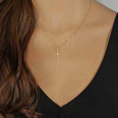 China Environmental Friendly Jewelry Simple Religious Cross Pendant Necklace Gold Plated Bead Chain Women Copper Cross Necklace for sale