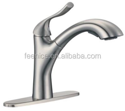 China Modern USA Market 304 Stainless Brushed Pull Out Basin Kitchen Faucet for sale