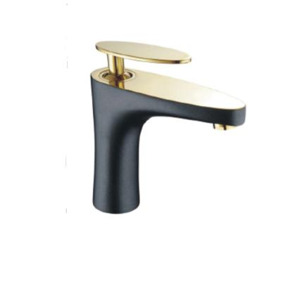 China Metered Faucets Feenice Black Gold Bathroom Sink Basin Bathroom Basin Faucet for sale