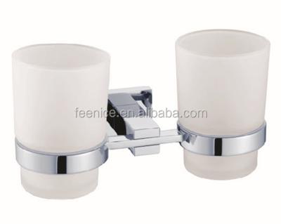 China 2016 New Arrival Design Square Brass Bathroom Accessories Double Glass Tumbler Holder for sale