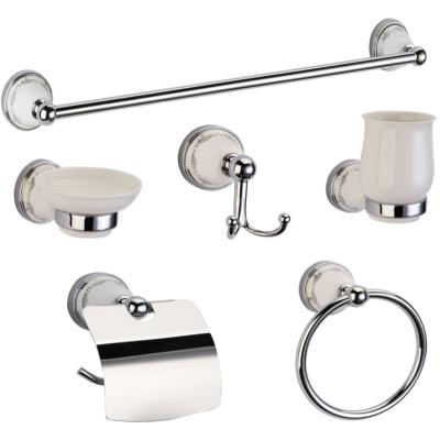 China Stocked Set of Feenice 6pcs Zinc Marble Chrome and Ceramic Bathroom Accessories Set for sale