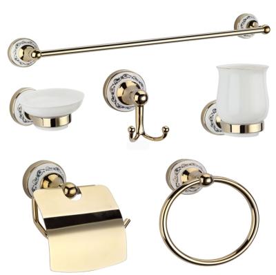 China Feenice 6pcs Stocked Ceramic Zink Gold Bano Accesorios Set for sale