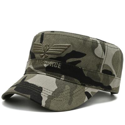 China Wholesale Custom Hat Vintage Camouflage Style Army Logo Cotton Flat Top Cadet Quality Size Military Hat for sale