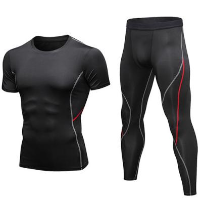 China Ljvogues Breathable Men's Fitness Running Suit Tight Training Quick Drying Set Short Sleeve Sport Long Pants Set for sale