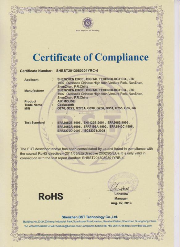 RoHS - Shenzhen Excel Digital Technology Co., Ltd.