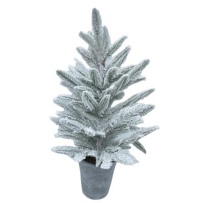 China Wholesale Handmade Snow Throw Assembled Desk Mini Table Artificial Christmas Tree Potted Front Door Indoor Tabletop Christmas Tree Decoration for sale