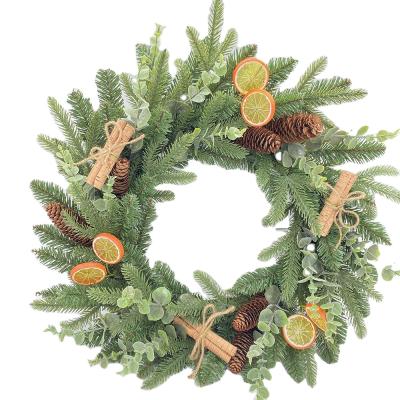 China Artificial Christmas Wreath Front Door Outdoor Xmas Party Decoration Rattan Pine Nuts Lemon Cones Handmade Natural for sale