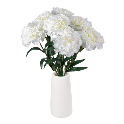 China 16 Inch Handmade & White Flowers 7 Heads Tall Faux Silk Greenery Leaves Hotel Office Garden Wedding Home Decor Artificial Carnation Bouquet for sale