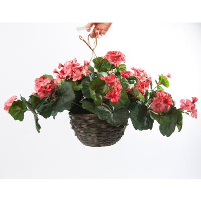 China Handmade Outdoor Decor Begonia Flowers Hanging Basket Artificial Front Door Wall Home Indoor Plant Greenery Nature Handmade Rattan Woven for sale