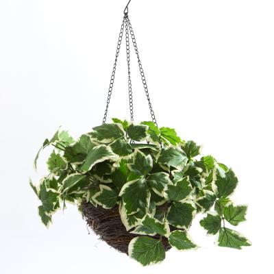 China Handmade Greenery Leaves Nature Faux Plant Rattan Woven Garden Wall Home Indoor Outdoor Decor Artificial White Ginseng Hanging Basket for sale