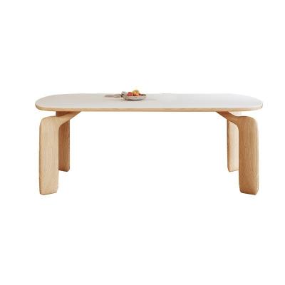 China Solid Wood Rectangular Dining Table and Chairs Small Household Modern Simple Slab Luxury Modern Design Wind Netflix Dining Table Original Rock Wood for sale