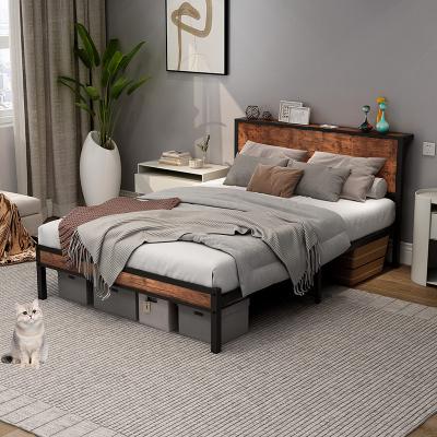 China Modern simple wooden platform bedframe modern queen size full size bed frame with storage furniture for sale