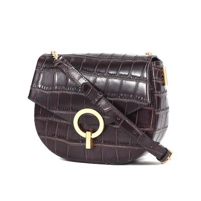 China Fashion Small Alligator Saddle Bag Cowhide Leather Round Cross - Body Shoulder Bag Retail Online Shopping for sale