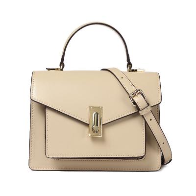 China Fashion beige ladies split top genuine leather shoulder bag women handbags 100% grain leather handbag cowhide handbags for sale