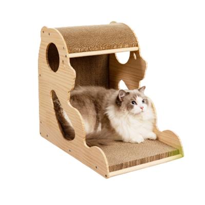 China Customized Viable Multi-Function Luxury Wooden Pet Cat Work Area Scratch Board For Grinding Claw for sale