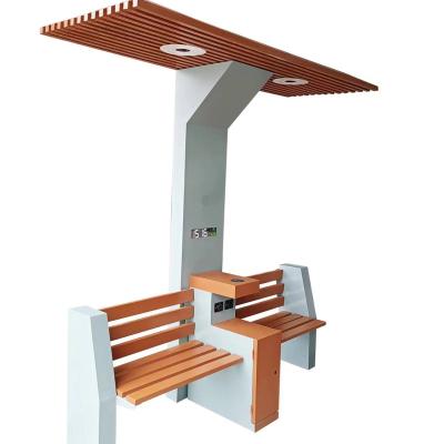 China OEM Durable Multifunctional Cozy Blue Tooth Speaker Solar Powered Canopy Park Benches For Outdoor for sale