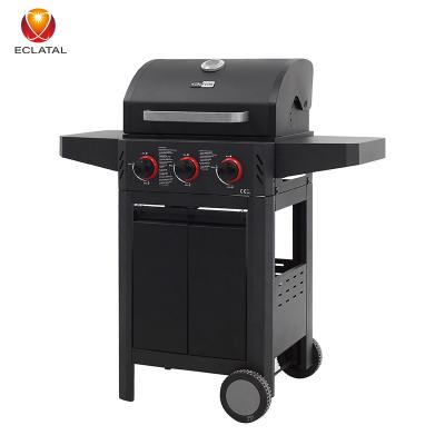 China Easily Assembled Cart BBQ Gas Grill Cart Tools 3 Burner Outdoor Garden Gas Grill Aluminum Standing For Home Party Camping All-season 7.5KW for sale