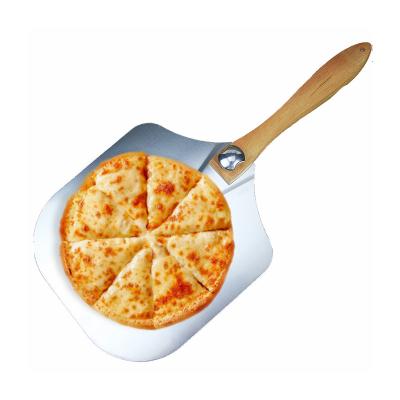 China Sustainable High Quality Pizza Tools Folding Handle Pizza Shovel Electroplate Premium Aluminum Pizza Peel Shovel With Wooden Handle for sale