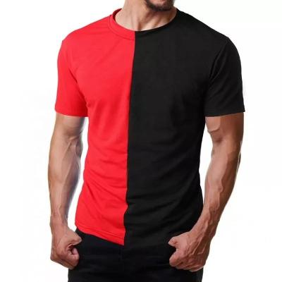 China Anti-Wrinkle Add Your Own LOGO Custom Mens Split Two Tone Color Block Half Black Half Block T-Shirt for sale