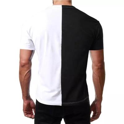 China Wholesale Custom High Quality Pure Color-blocking Men's T-shirt Round Neck Anti-wrinkle 100% Cotton T-shirt Cotton for sale