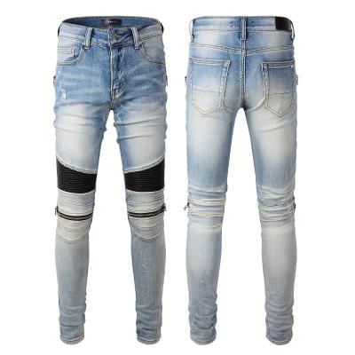 China QUICK DRY Fashionable Brand Jeans Hip Hop Hole Jeans Men High Street Black Stretch Flocking Animal Letter Jeans Mens Denim Motorcycle Pants for sale