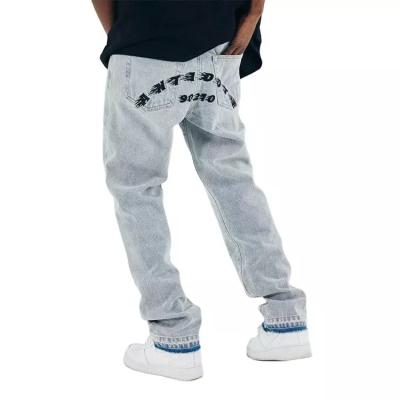 China QUICK DRY accept low MOQ custom stacked graffiti jeans mid rise washed straight leg jeans high quality jeans for men for sale