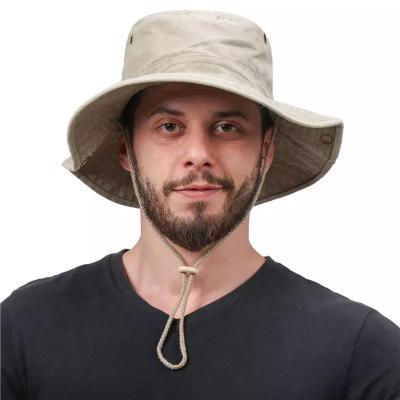 China Casual Custom Waterproof Boonie Fishing Bucket Hat Wide Brim UV Sun Fisherman Hat With Strings Sun Hats For Men Protective Bulk for sale