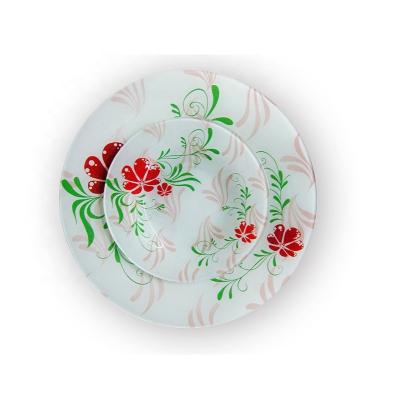 China Sustainable Microwaveable Round Glass Tableware Set Tempered Dinner Platter Dessert Cake Fruit CateringTempered Glass Dinner Plates for sale