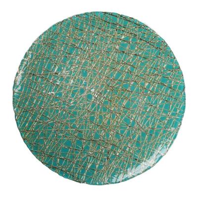 China Sustainable Green and Wrapping Gold Glass Tableware Wedding Decoration Dinner Plate Glass Charger Plates for sale