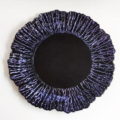 China Sustainable Blue Glass Tableware Wedding  Dinner Plate Decoration Purple Glass Charger Plates for sale