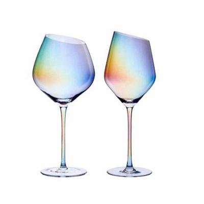 China Lead free diamond stem crystal glass Plated Colorful Stemed Wine Glasses Colorful Glass Goblets for sale