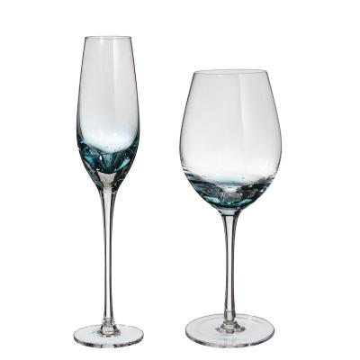 China Lead free and long stem Colored Stemed Sparkling Wine Glasses Colored Crystal Wine Glasses for sale