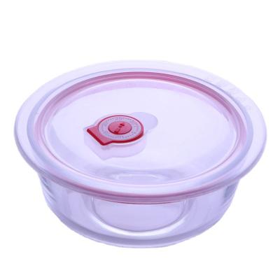 China Sustainable Microwaveable Round Glass Salad Storage Bowls With Plastic Vented LId for sale