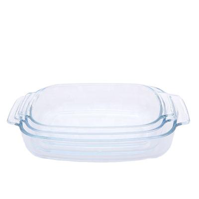 China Sustainable Rectangle Glass Bakeware Glassware  High Borosilicate Glass Baking Dish Pan with Handles for sale