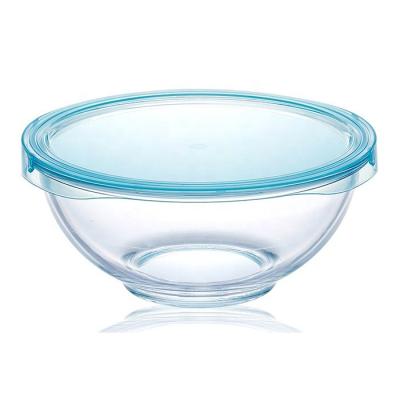 China Sustainable Set of 5 Heat Resistant Borosilicate Glass Salad Bowls with Plastic Lid for sale