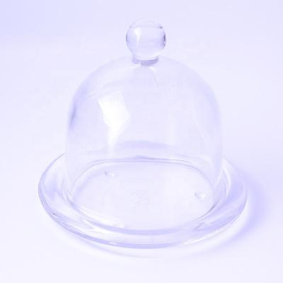 China Clear Glass Pillar Candle Holdes Glass Candle Holder Jar with Glass Dome Cover for sale