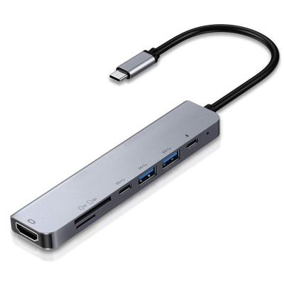 China 7 in 1 USB 3.0 USB 3.0 USB 3.1 HDTV 4K 30Hz USB2.0 TF Card Slot USB2.0 TF Card Reader USB-C Data PD Hub Charging Adapter for macbook 2121 for sale