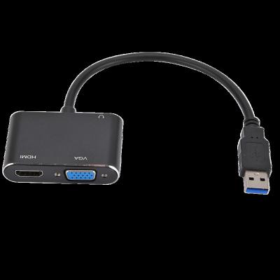 China LAPTOP 2in1 USB 3.0 to VGA Converter HDMI-compatible dual output 1080P with USB aux. to VGA HDMI Adapter Cable for Mac OS Windows 7/8/10 for sale