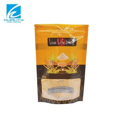 China Custom Moisture Proof Printed Laminated Plastic 1KG 2KG 5KG Stand Up Pouch Tote Bag With Window For Rice for sale