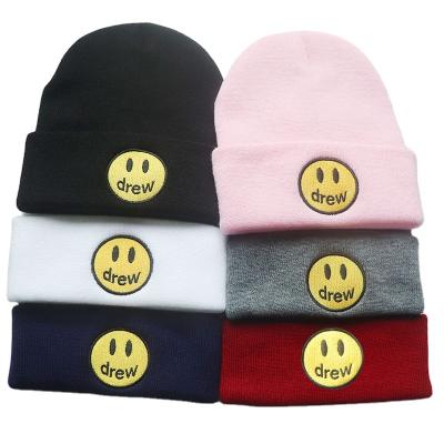 China breathable & Waterproof 2022 Springs New Design Smiley Embroidery Breathable Comfortable Kids Beanie Hats for sale