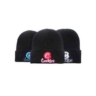 China breathable & New Arrival Coookies Embroidery Waterproof Spring Winter Black Simple Warm Student Knitted Beanie Hats for sale